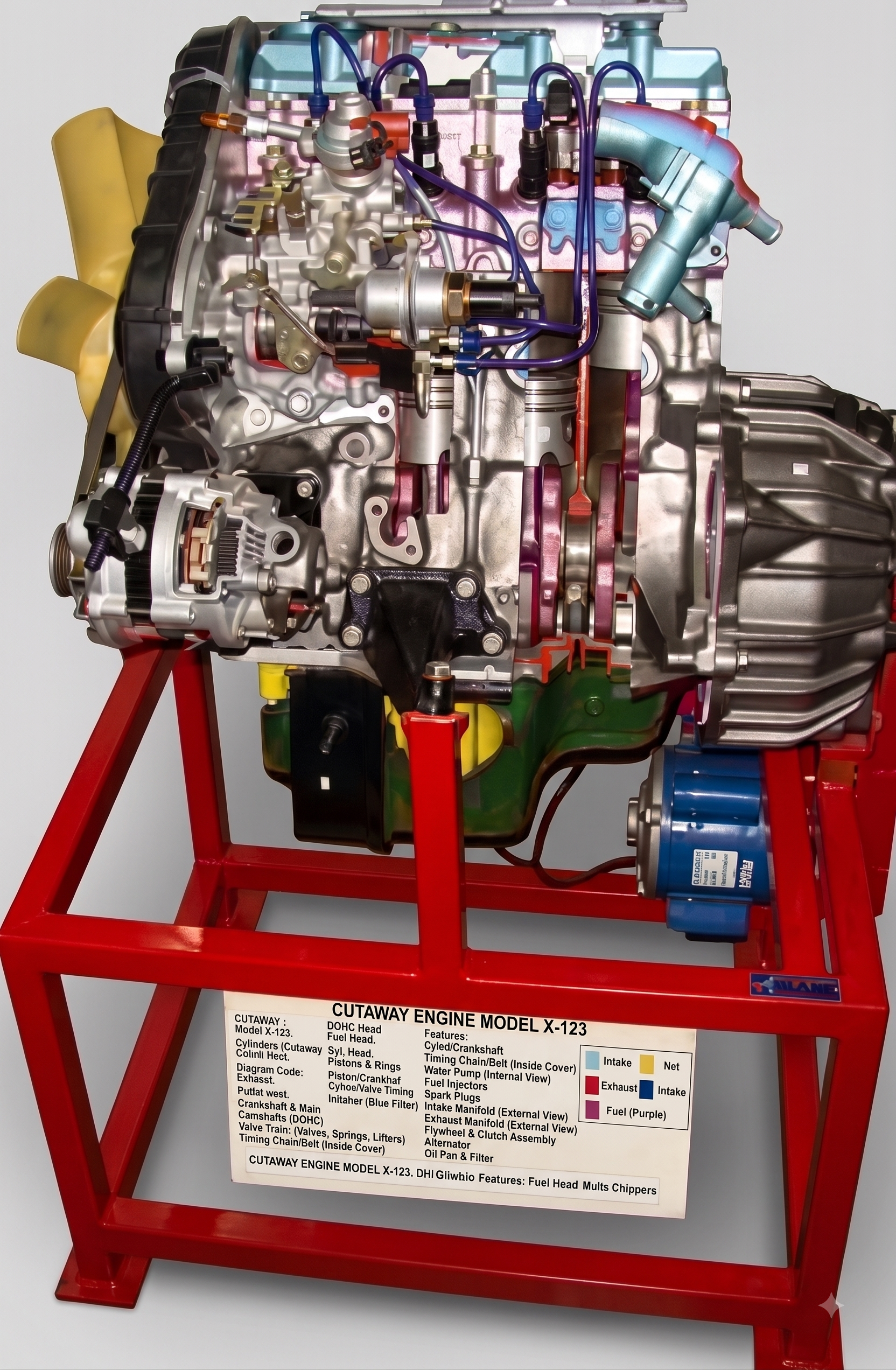 Actual Cut Section of 6-Cylinder 4-Stroke Petrol Engine